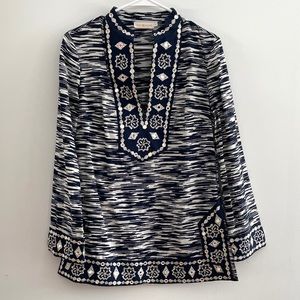 TORY BURCH Tory embellished & embroidered modern navy tunic Size 4